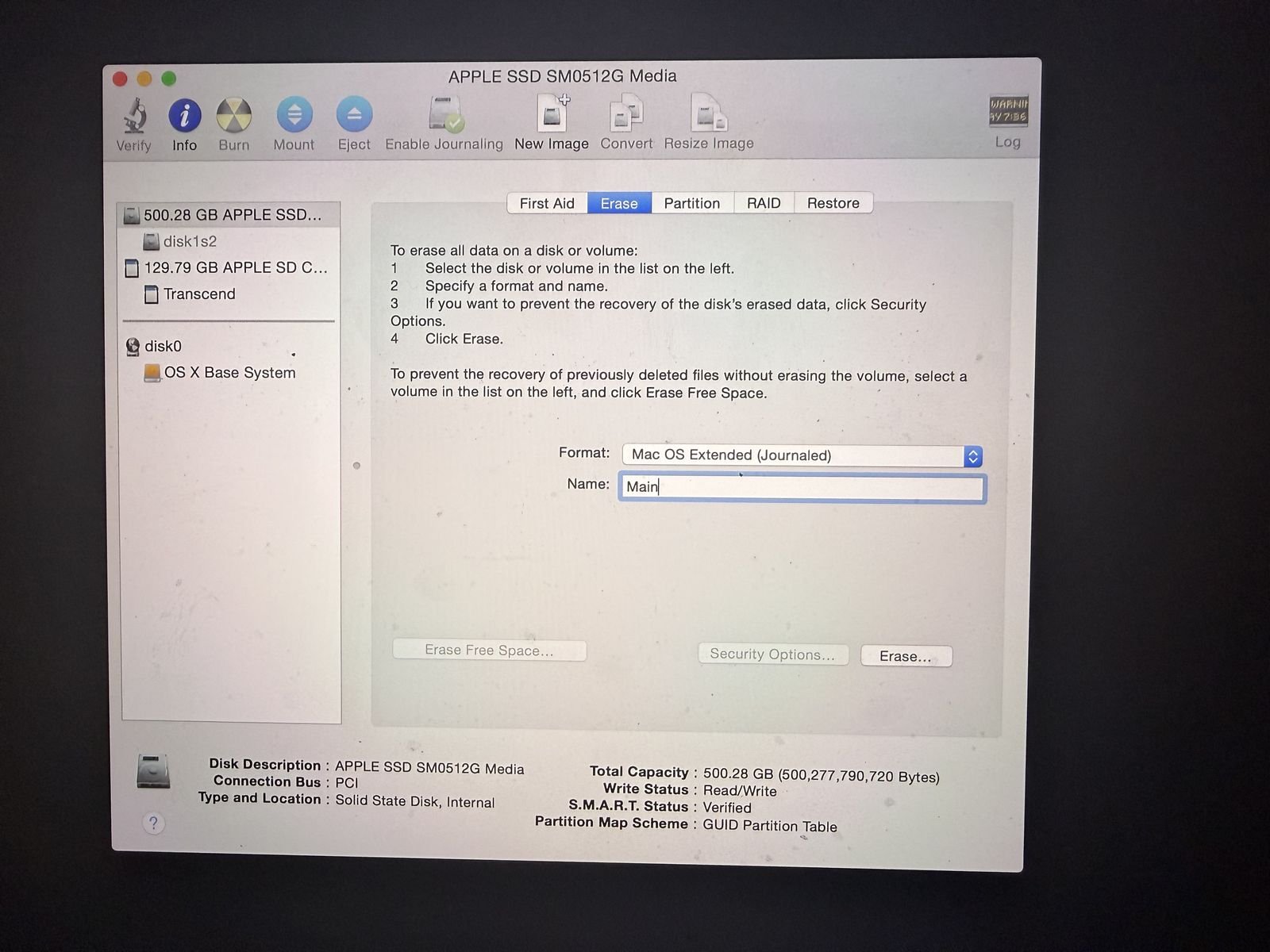 Erasing the internal drive in Disk Utility